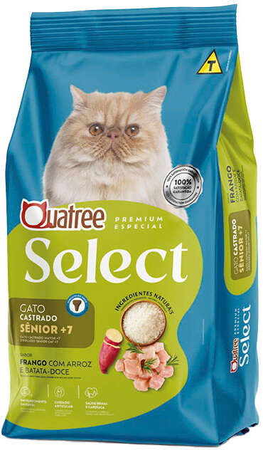 Quatree Select Gatos Senior 7+ Todas as raças - Castrado - Frango c/ batata doce e arroz