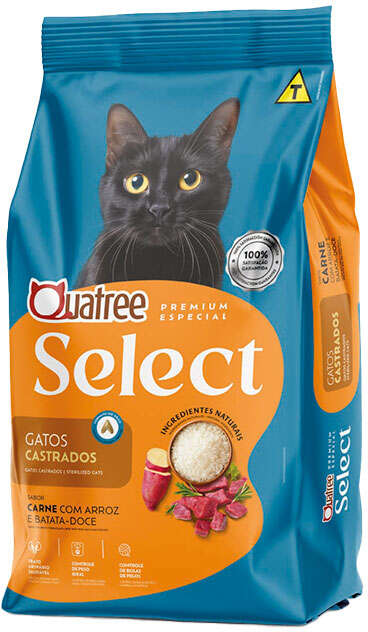 Quatree Select Gatos Adultos Todas as raças - Castrado - Carne c/ batata doce e arroz